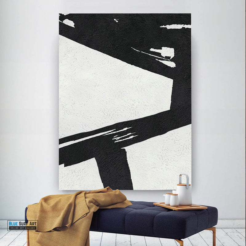 Extra Large Abstract Painting, Black and White Minimal Canvas Art Painting 1