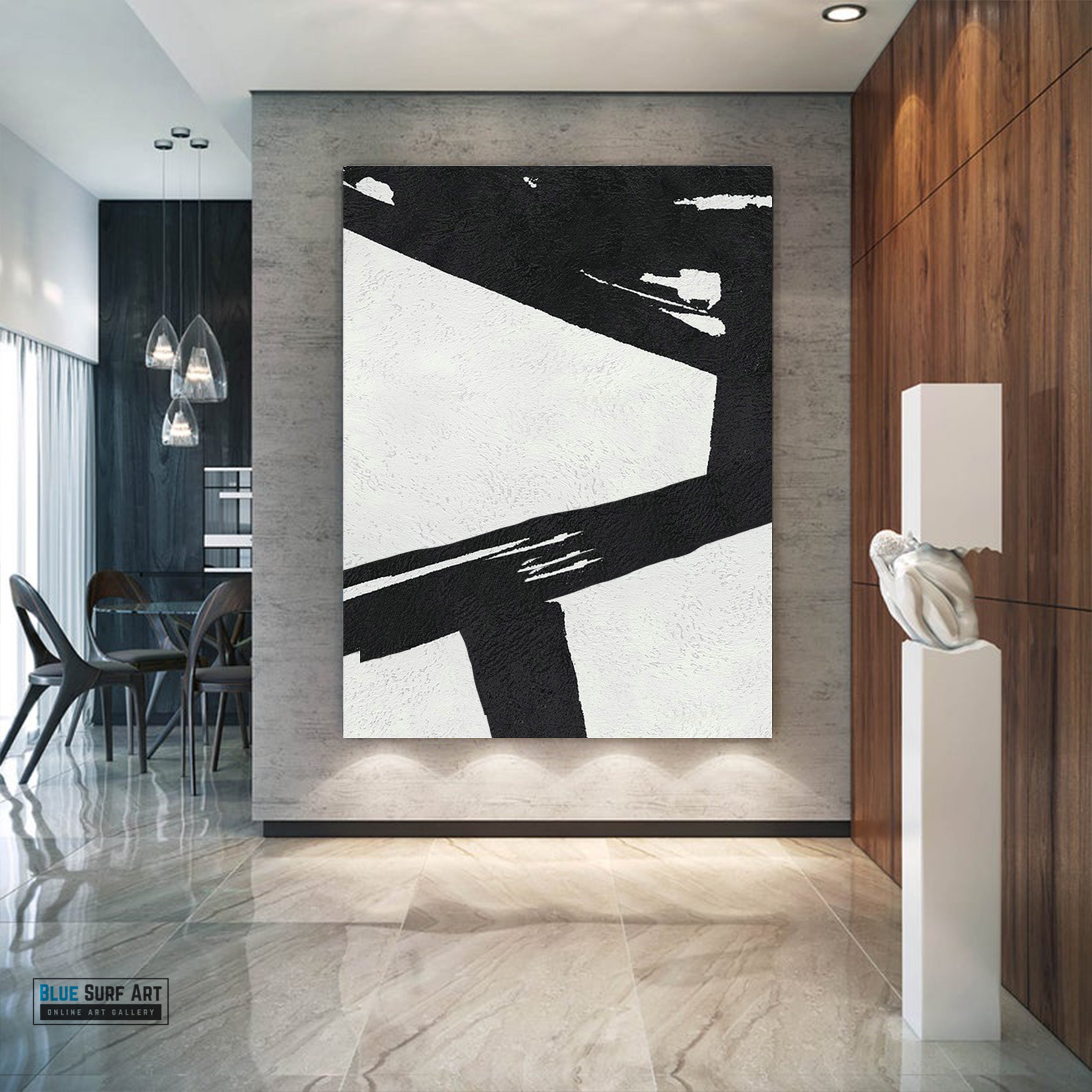 Extra Large Abstract Painting, Black and White Minimal Canvas Art Painting 3