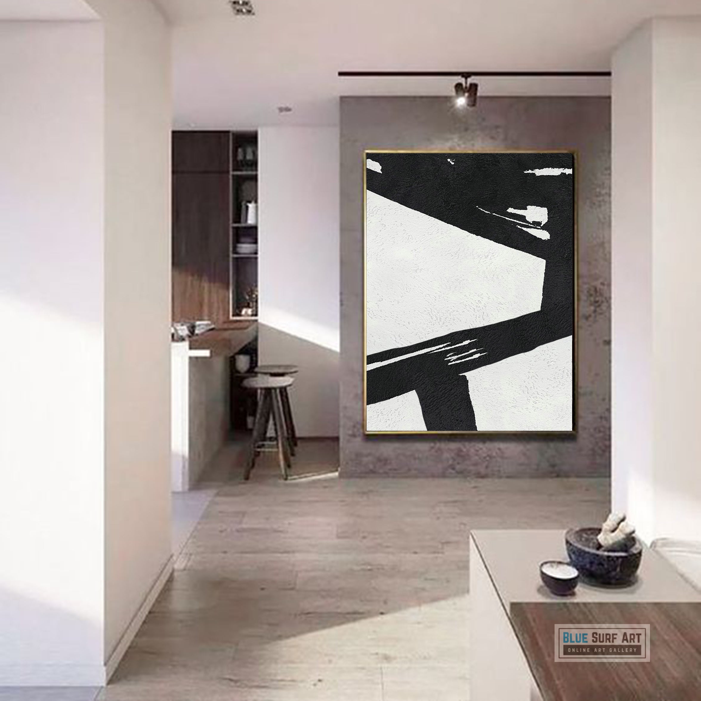 Extra Large Abstract Painting, Black and White Minimal Canvas Art Painting 7
