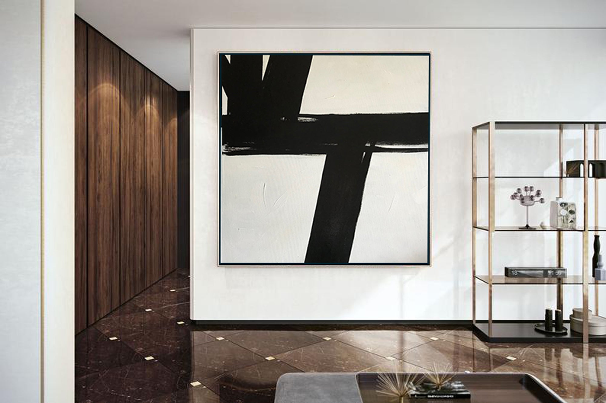 Large Abstract Black & White Square Size Canvas Art by Blue Surf Art Wall Art, Home Decor, Reproduction - living room