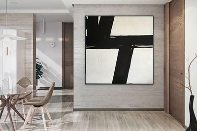 Large Abstract Black & White Square Size Canvas Art by Blue Surf Art Wall Art, Home Decor, Reproduction - modern decor