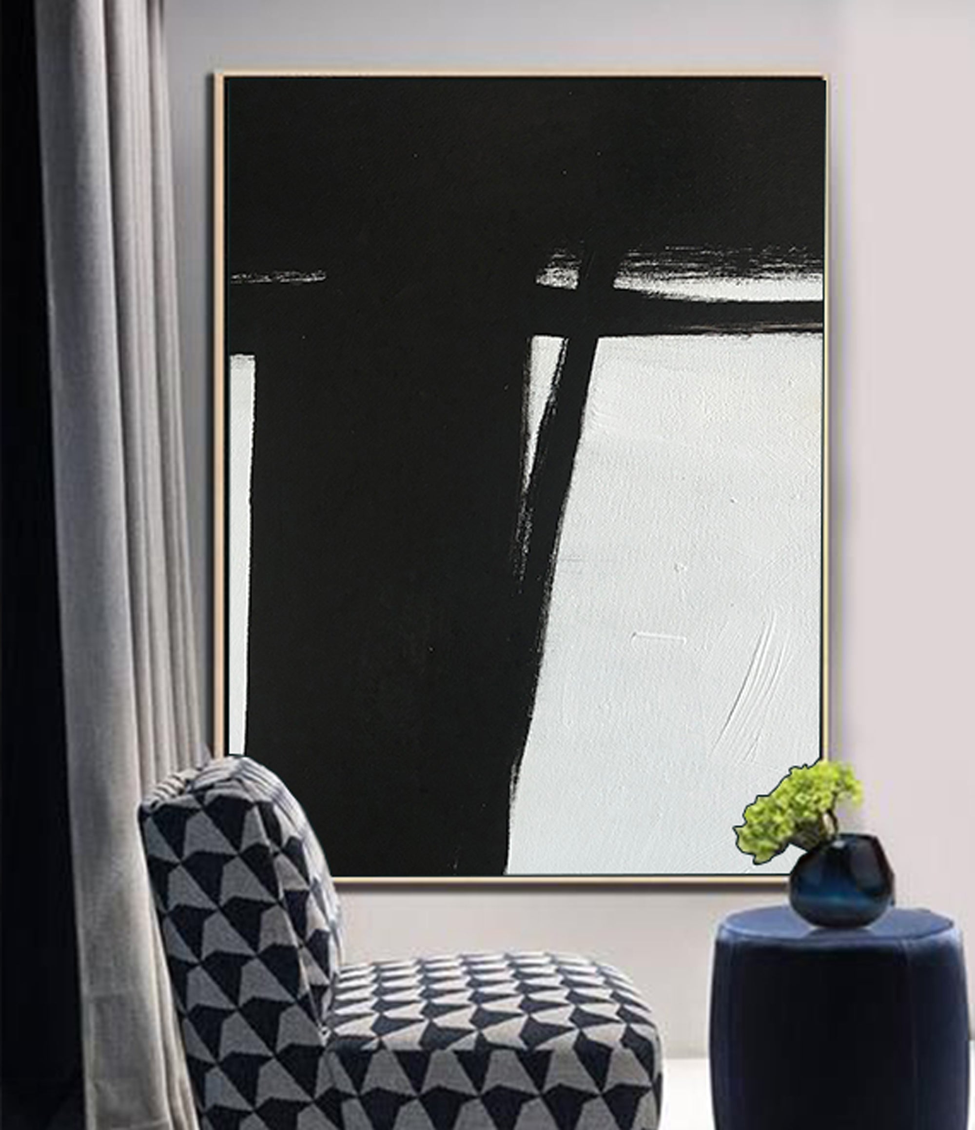 Oversized Abstract Black & White - Portrait Dimension Canvas Art by Blue Surf Art Wall Art, Home Decor, Reproduction - modern room decor