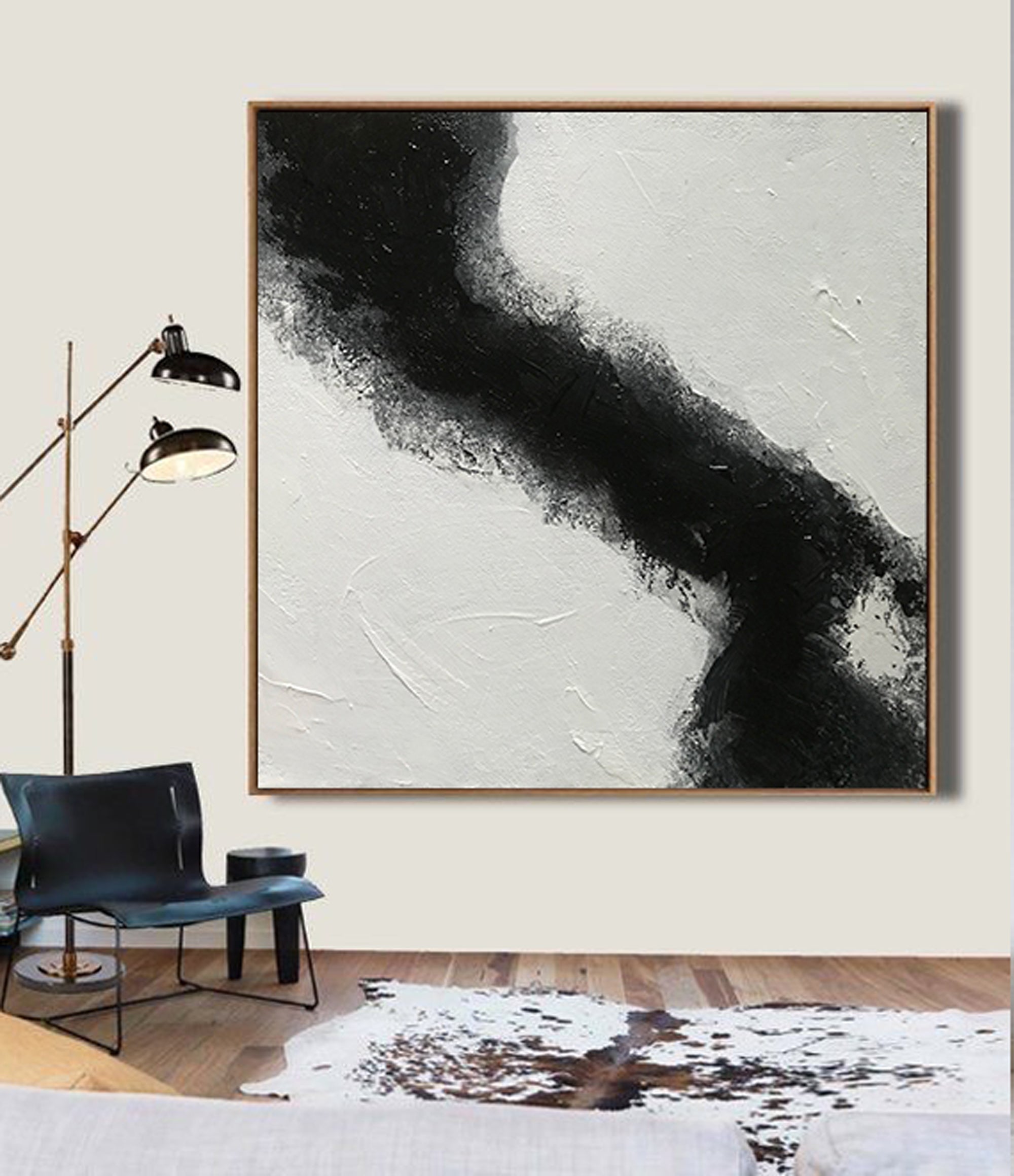 Large Abstract Black & White Square Size, Textured Abstract Art, Minimalist Art Canvas Art by Blue Surf Art Wall Art, Home Decor, Reproduction - modern room decor