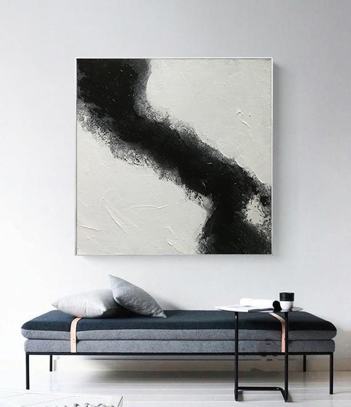 Large Abstract Black & White Square Size, Textured Abstract Art, Minimalist Art Canvas Art by Blue Surf Art Wall Art, Home Decor, Reproduction 1