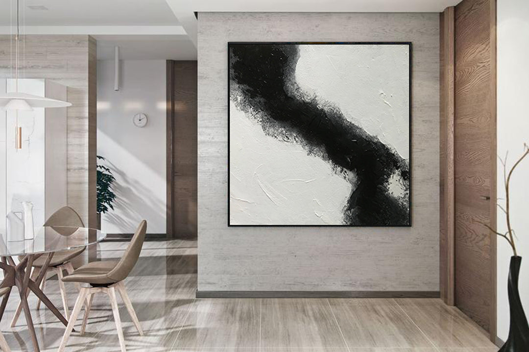 Large Abstract Black & White Square Size, Textured Abstract Art, Minimalist Art Canvas Art by Blue Surf Art Wall Art, Home Decor, Reproduction 2