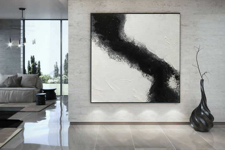 Large Abstract Black & White Square Size, Textured Abstract Art, Minimalist Art Canvas Art by Blue Surf Art Wall Art, Home Decor, Reproduction - room art decor