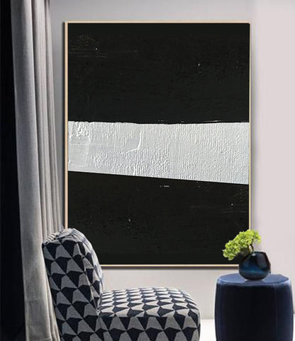 Abstract Painting Extra Large Canvas Art, Black and White Minimal Painting On Canvas, Acrylic and Oil Minimalist Painting - modern room decor