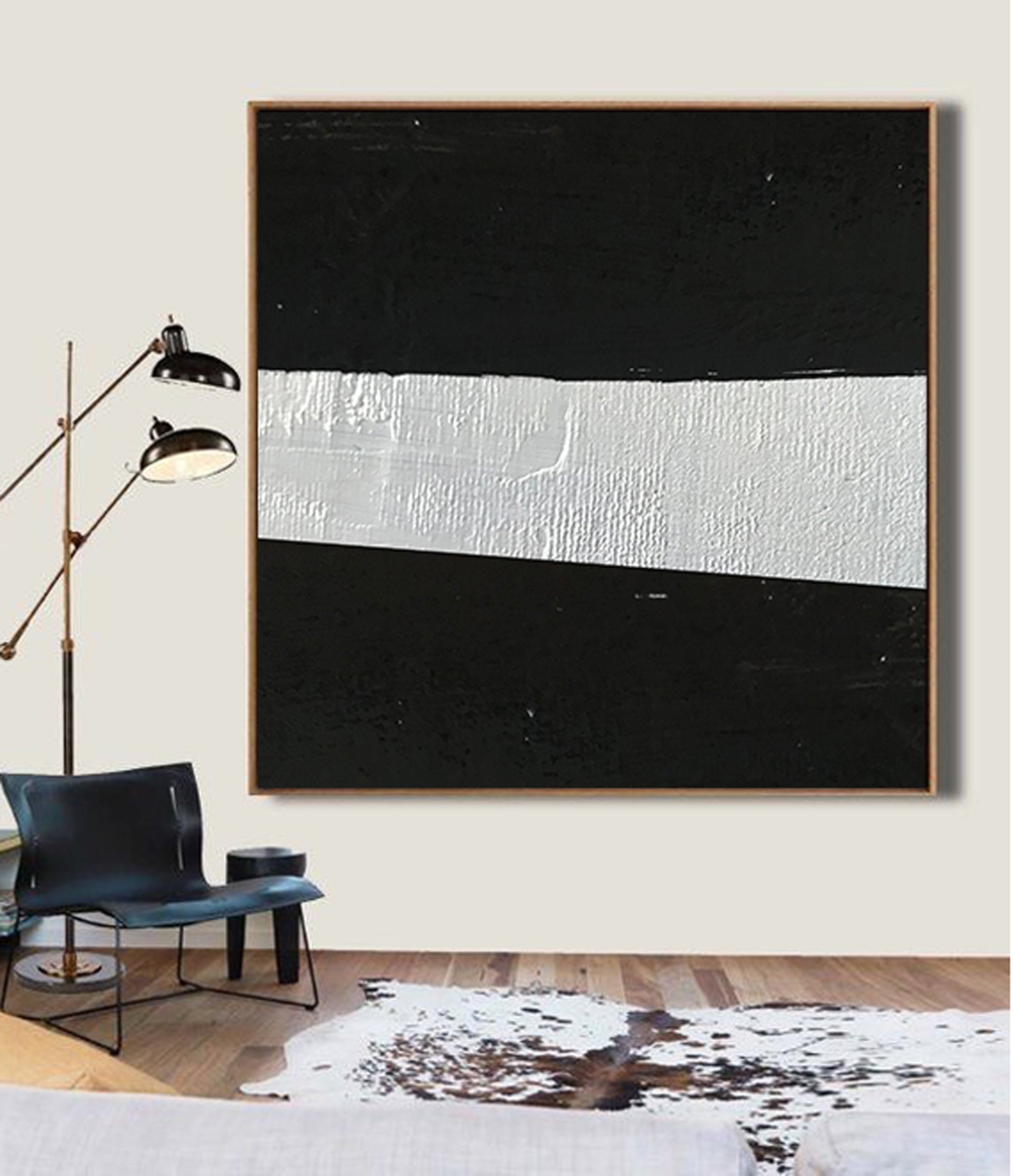 Extra Large Textured Painting On Canvas, Oversized Minimal Black and White Painting, Big Canvas Painting - living room decor