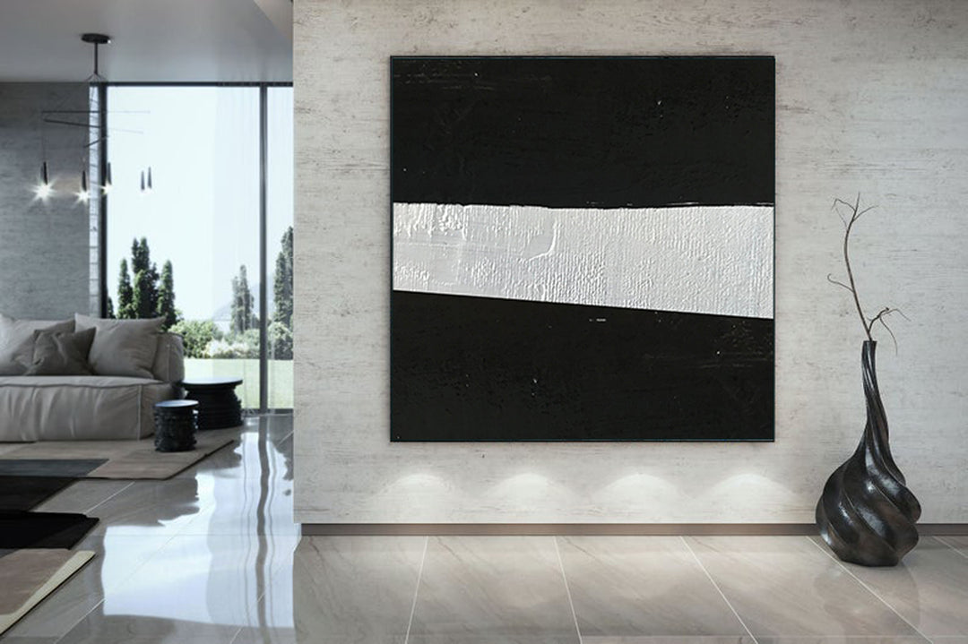 Extra Large Textured Painting On Canvas, Oversized Minimal Black and White Painting, Big Canvas Painting - cormodern de