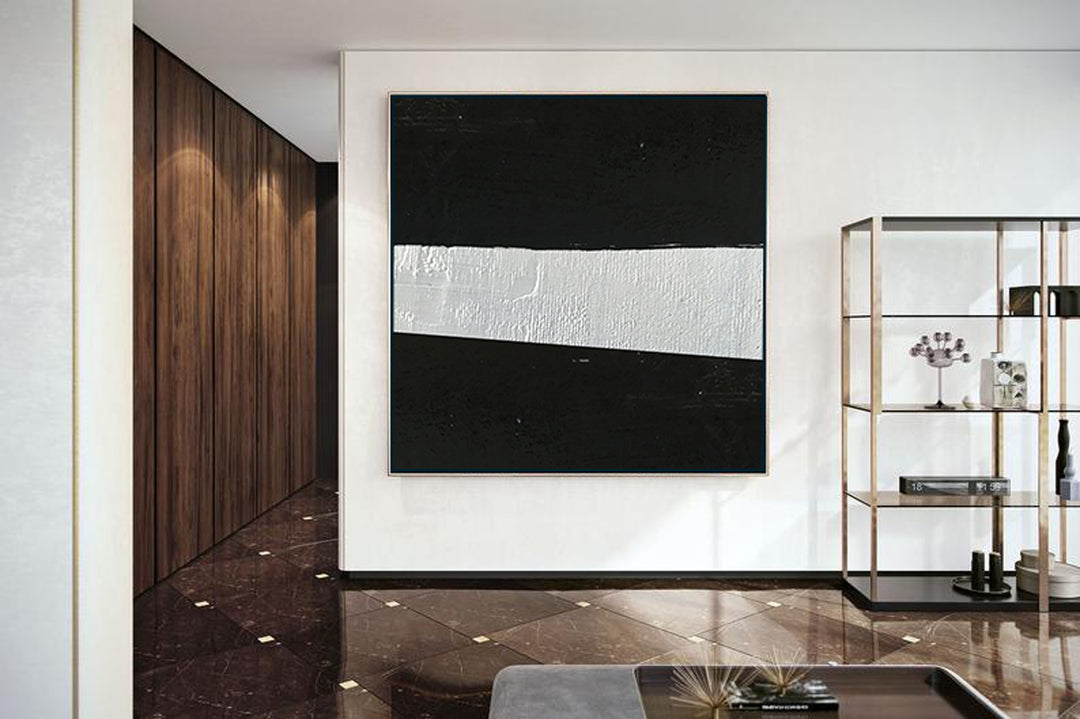 Extra Large Textured Painting On Canvas, Oversized Minimal Black and White Painting, Big Canvas Painting - modern art