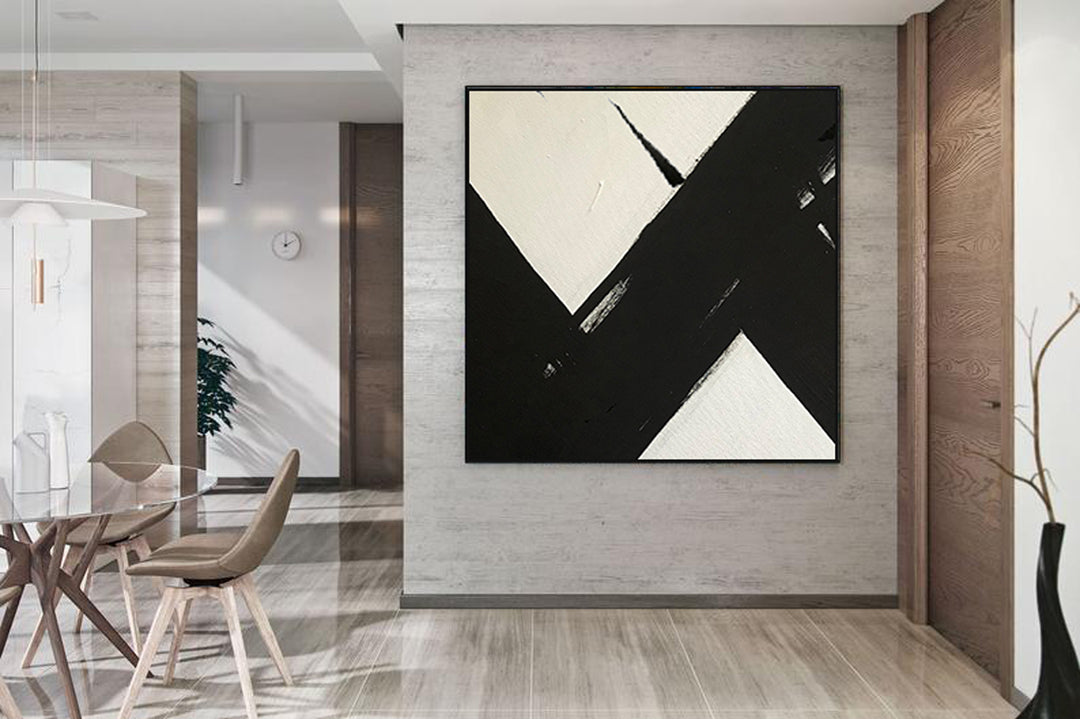 Large Abstract Painting On Canvas, Black and White Square Size Painting 4