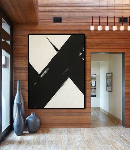 HUGE Abstract Painting Oversized Canvas Art, Black and White Minimal Painting On Canvas, Acrylic and Oil Painting 1