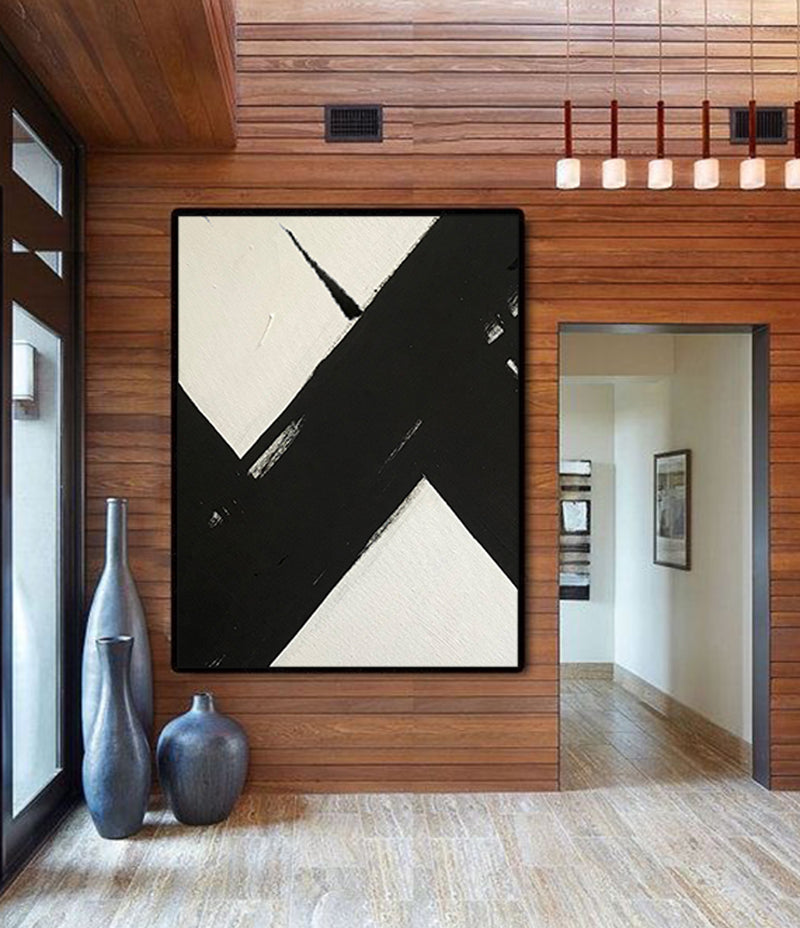 HUGE Abstract Painting Oversized Canvas Art, Black and White Minimal Painting On Canvas, Acrylic and Oil Painting 1