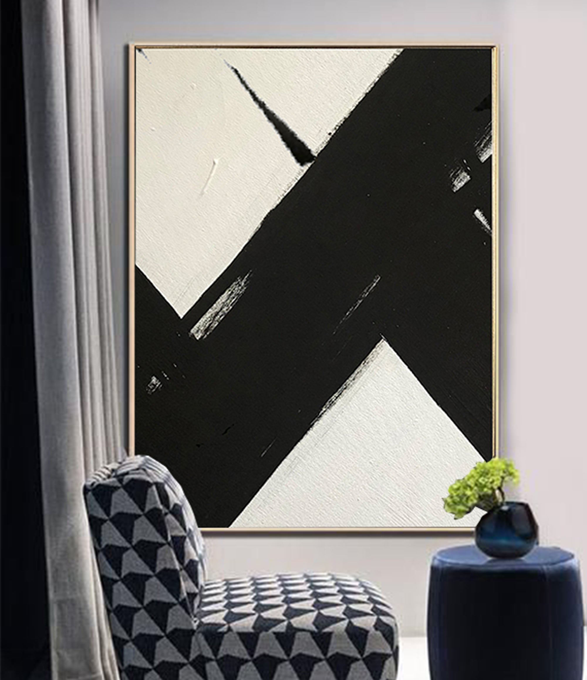 HUGE Abstract Painting Oversized Canvas Art, Black and White Minimal Painting On Canvas, Acrylic and Oil Painting 3