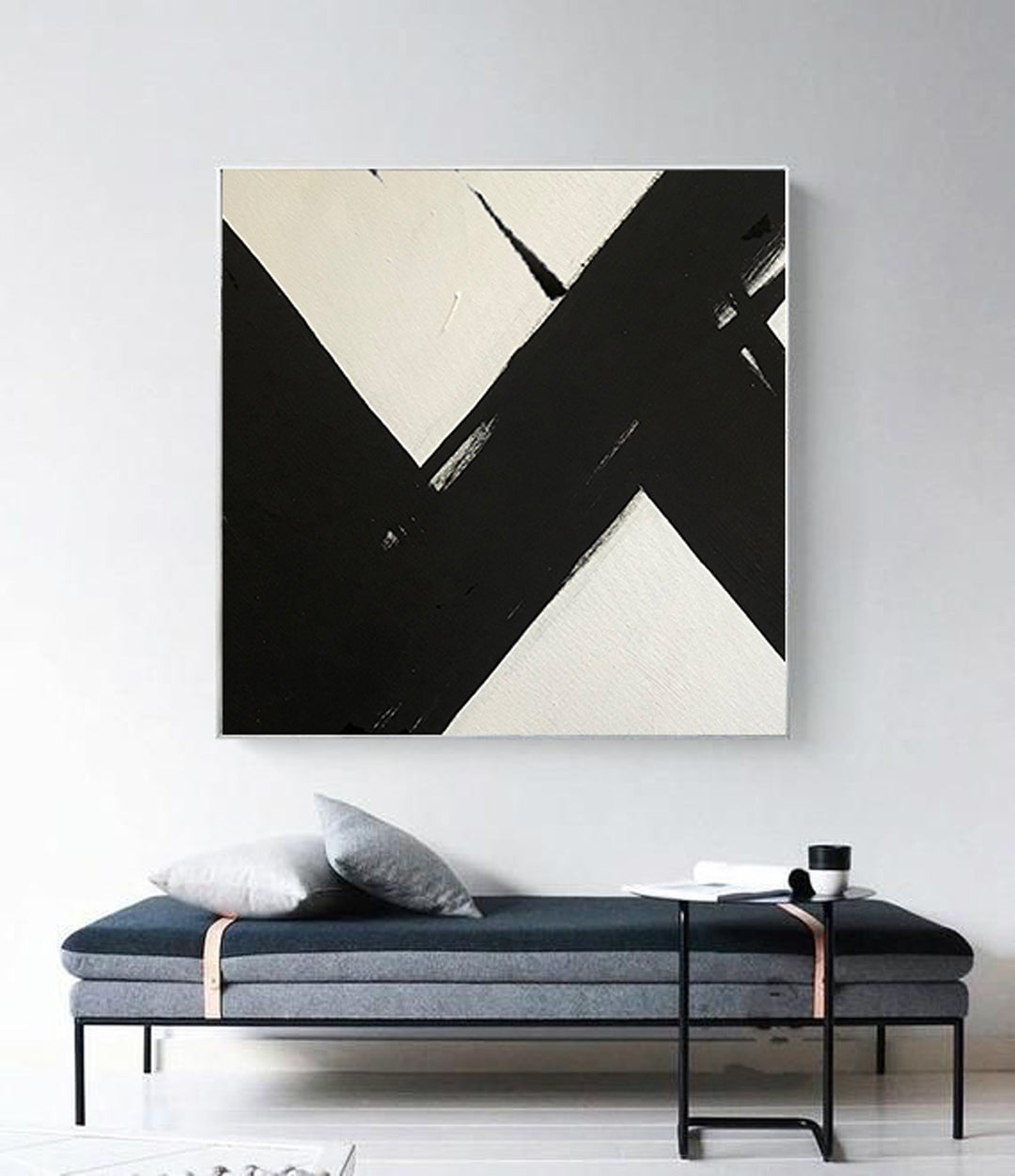 Large Abstract Painting On Canvas, Black and White Square Size Painting - modern decor