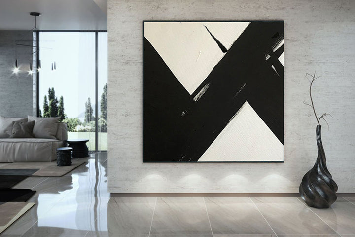 Large Abstract Painting On Canvas, Black and White Square Size Painting 6