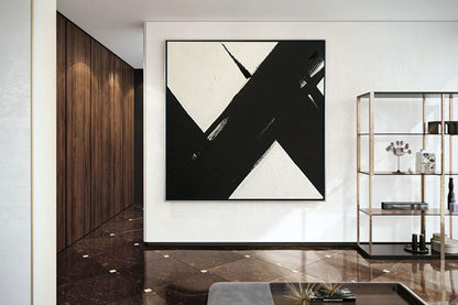 Large Abstract Painting On Canvas, Black and White Square Size Painting 5