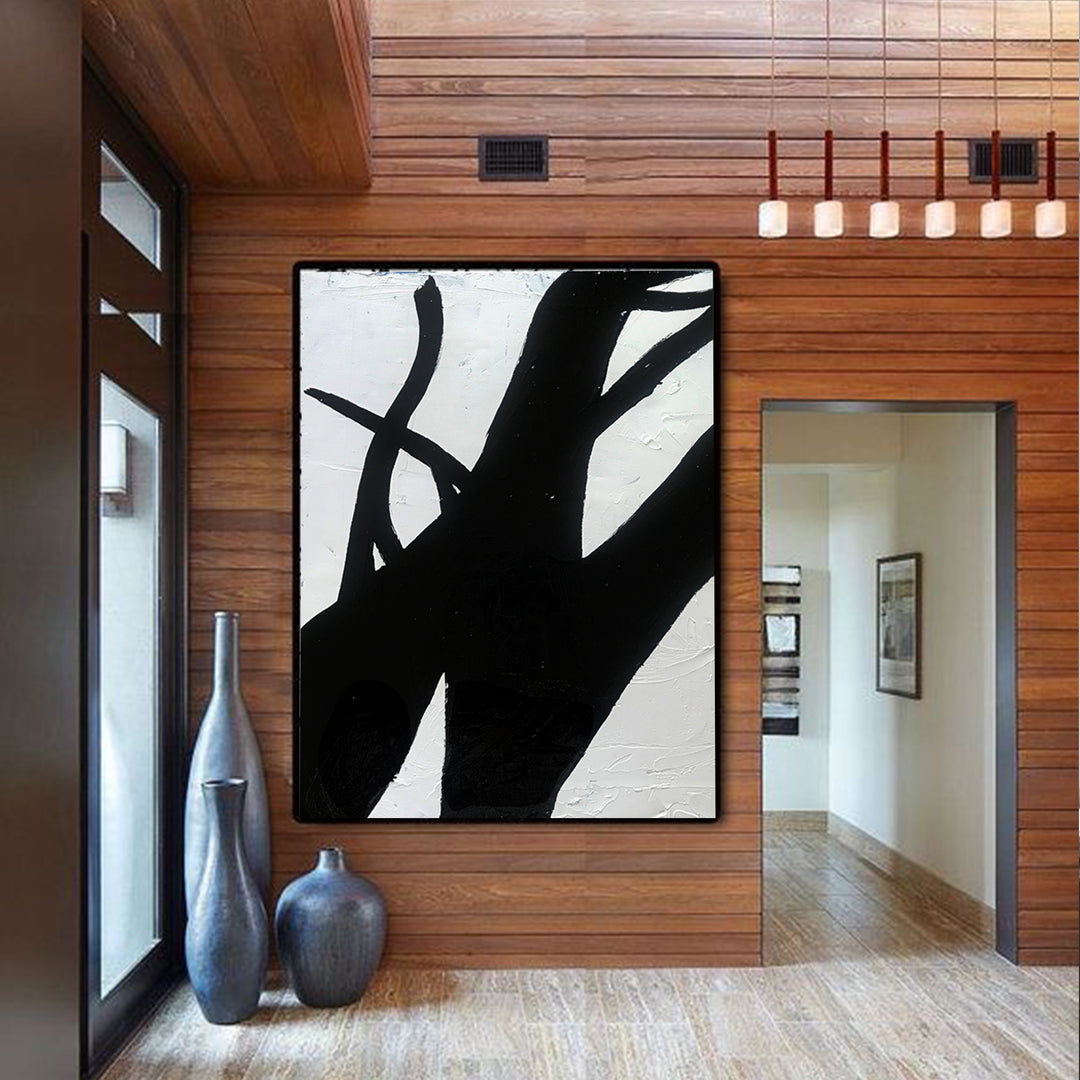 Extra Large Abstract Painting, Wall Canvas Art, Black and White Minimal Painting 3