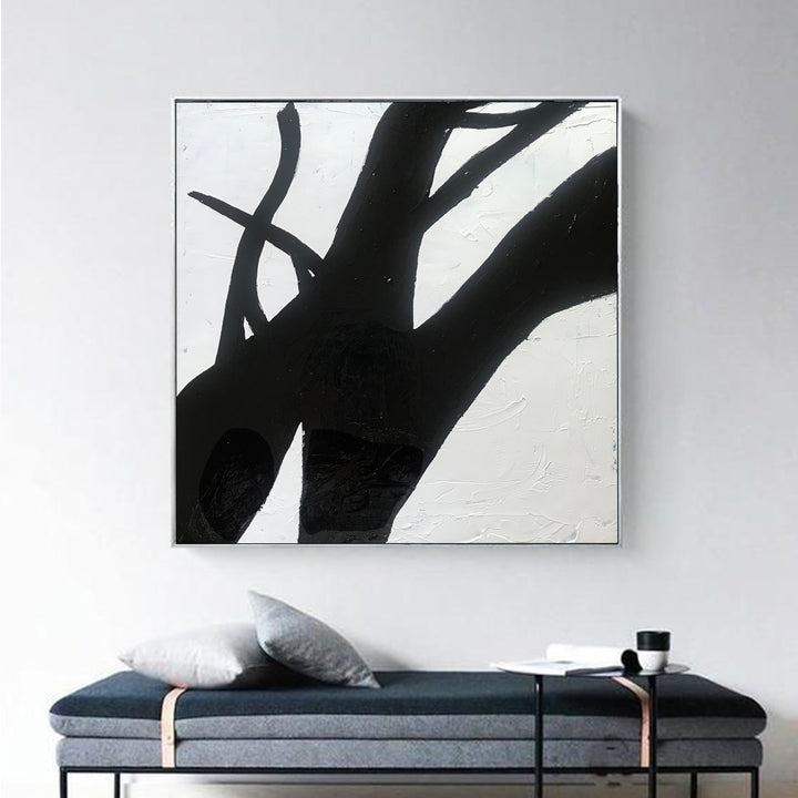 Large Abstract Minimalist Painting On Canvas, Black and White Square Size Painting - modern art