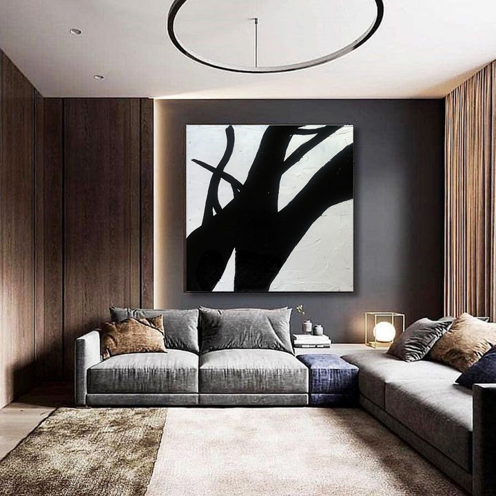 Large Abstract Minimalist Painting On Canvas, Black and White Square Size Painting - art wall decor