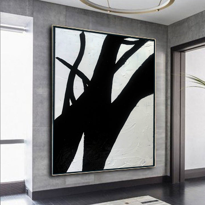 Extra Large Abstract Painting, Wall Canvas Art, Black and White Minimal Painting 2