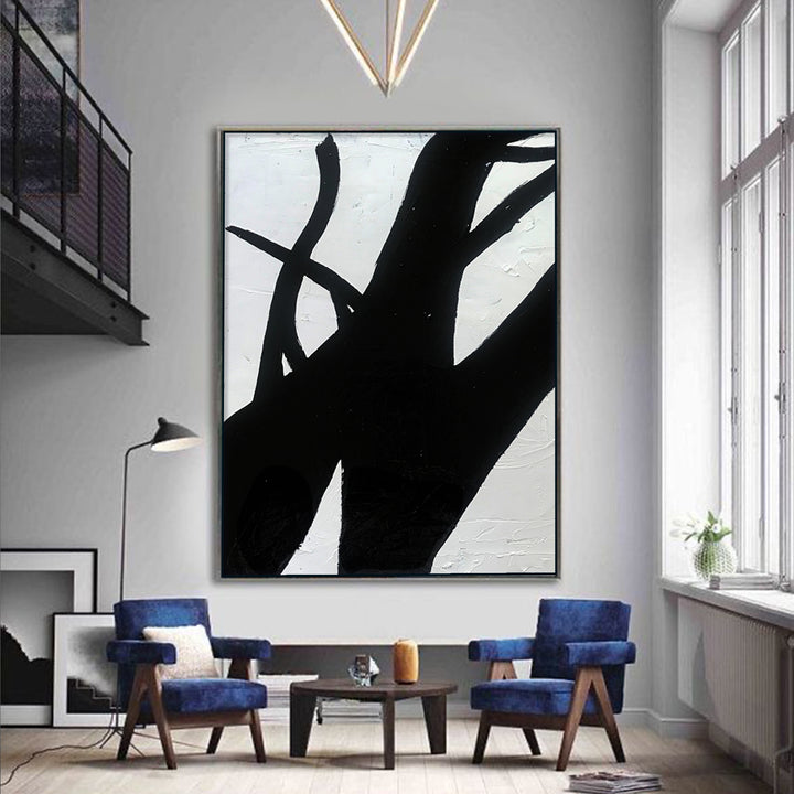 Extra Large Abstract Painting, Wall Canvas Art, Black and White Minimal Painting 4