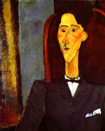 "Portrait of Jean Cocteau" by Amedeo Modigliani reproduction, in oil painting on canvas - details