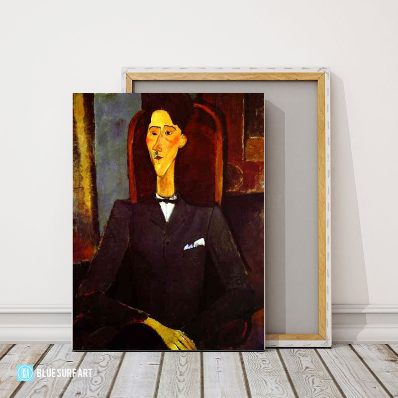 "Portrait of Jean Cocteau" by Amedeo Modigliani reproduction, in oil painting on canvas - studio showcase