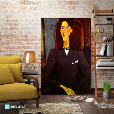 "Portrait of Jean Cocteau" by Amedeo Modigliani reproduction, in oil painting on canvas - living room