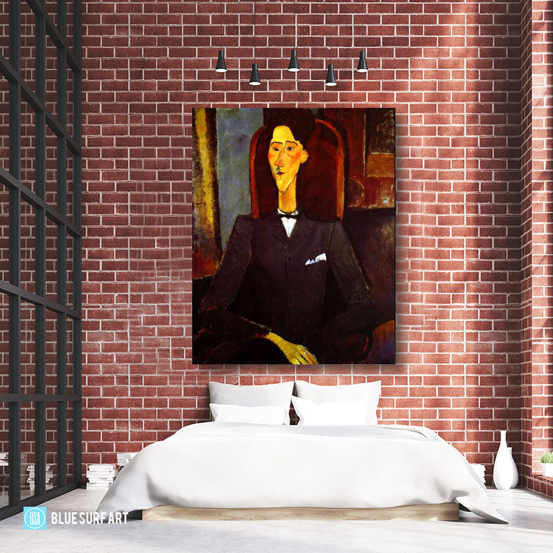 "Portrait of Jean Cocteau" by Amedeo Modigliani reproduction, in oil painting on canvas - loft bedroom high ceiling