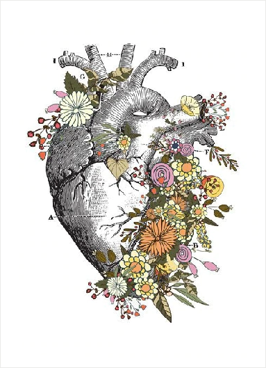 Vintage Anatomy Floral Heart & Brain Art Print, Print on canvas