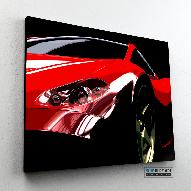 Red Ferrari Wall Art, Ferrari Pop Art Painting, Hand Painted Oil Painting on Canvas, Right side of the canvas