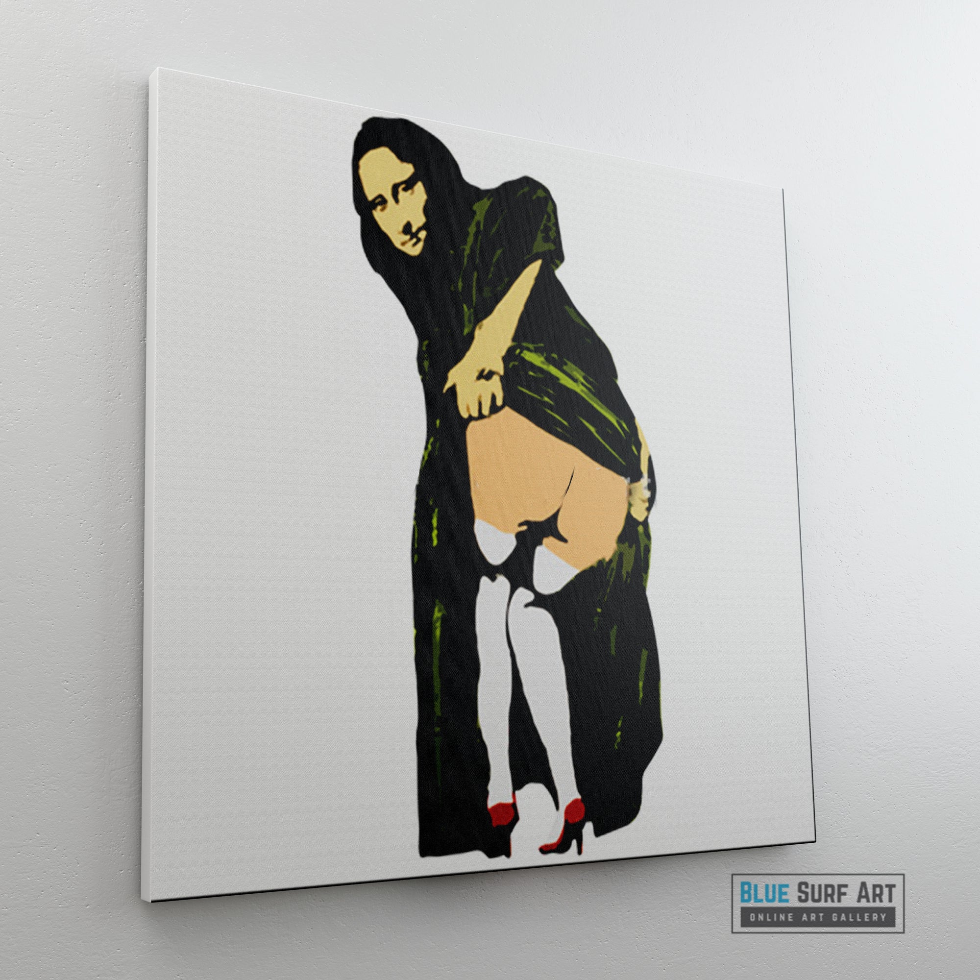 Banksy Mona Lisa Mooning, Banksy Canvas Art, Banksy Wall Art Painting, Handmade Painting