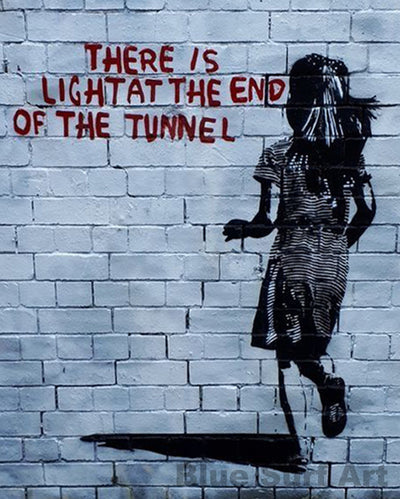 Banksy There Is Light At The End Of The Tunnel Street Art Handmade Oil on Canvas 