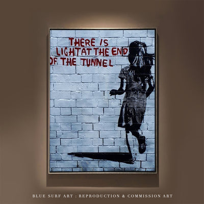 Banksy There Is Light At The End Of The Tunnel Street Art Handmade Oil on Canvas  6