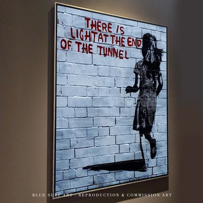 Banksy There Is Light At The End Of The Tunnel Street Art Handmade Oil on Canvas  8