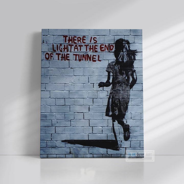 Banksy There Is Light At The End Of The Tunnel Street Art Handmade Oil on Canvas 