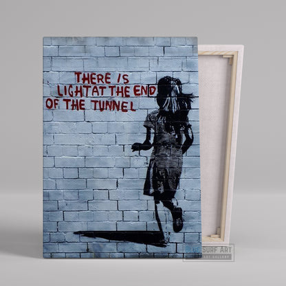 Banksy There Is Light At The End Of The Tunnel Street Art Handmade Oil on Canvas 