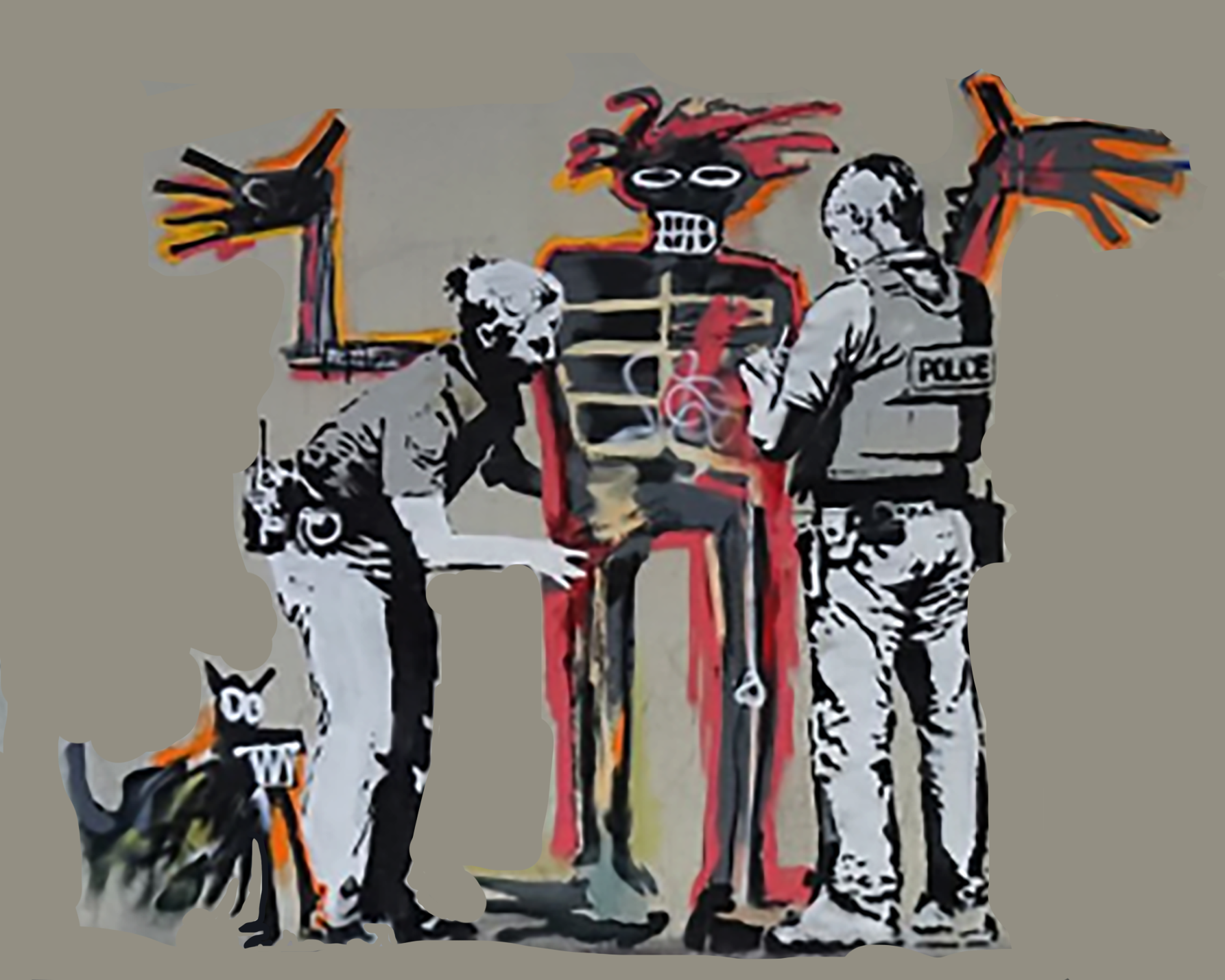 Banksy Skeleton Police Search Street Art Original Oil Painting 100% Handmade Art for Sale