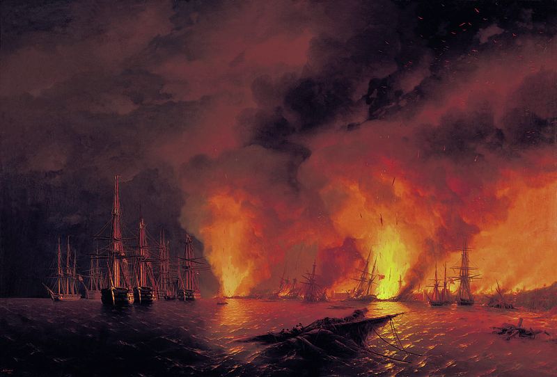 Battle of Sinope by Ivan Aivazovsky Reproduction Painting by Blue Surf Art