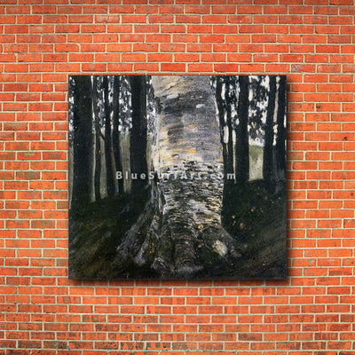 Birch in a Forest - red bricks wall