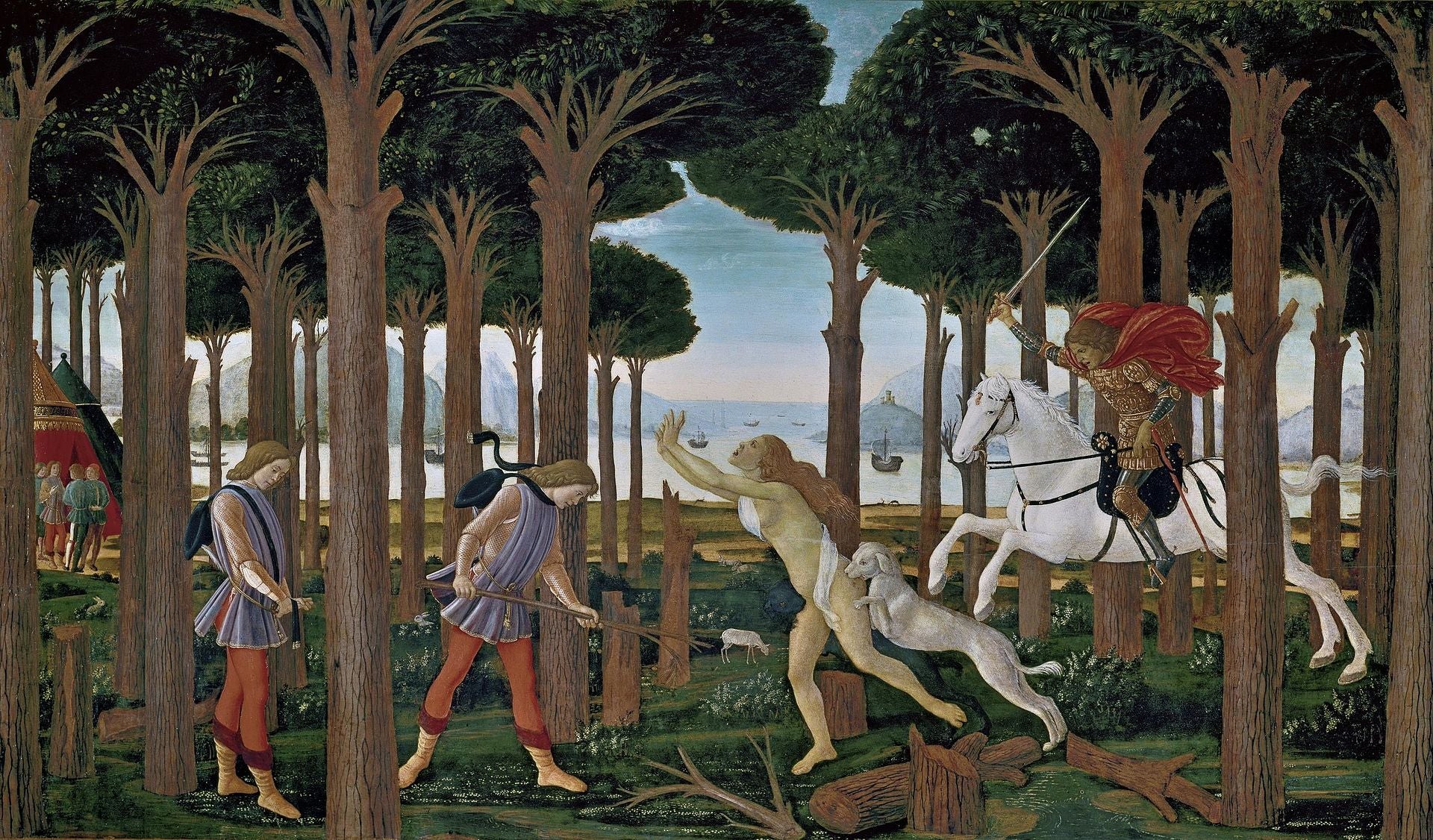 The Story of Nastagio Degli Onesti, part one by Sandro Botticelli I Blue Surf Art