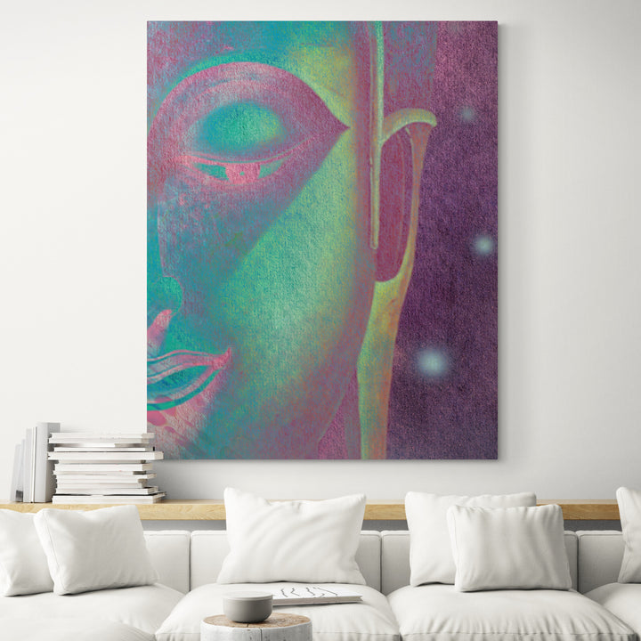 Pastel Green and Pink Buddha Portrait Art Canvas - Living room