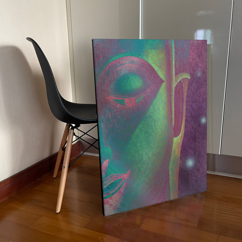 Pastel Green and Pink Buddha Portrait Art Canvas - studio show case