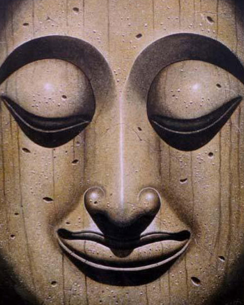 Buddha Portrait Wall Art with Wood Texture