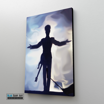 Prince on stage, Blue background