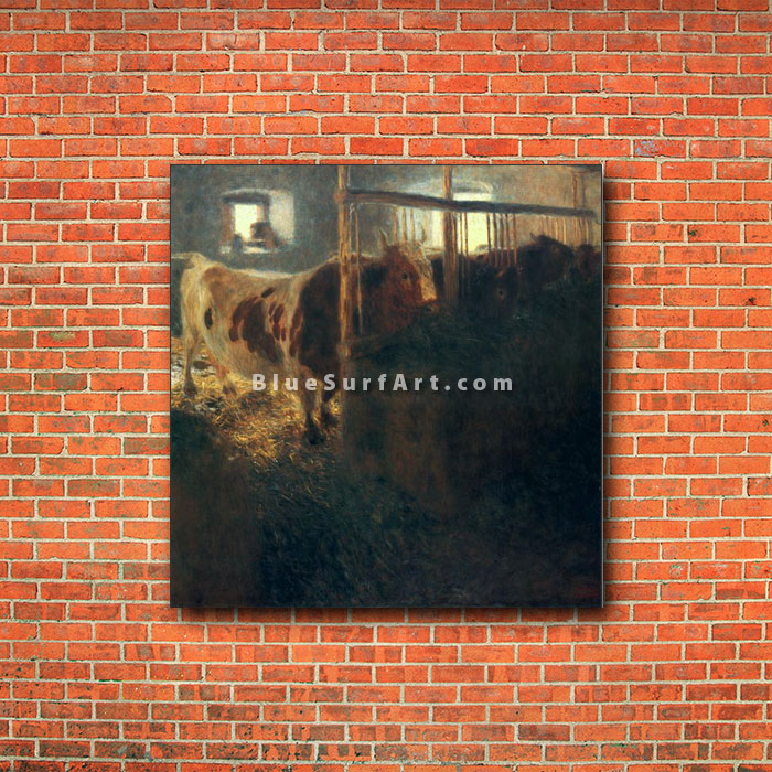 Cows in a Stall - red bricks wall