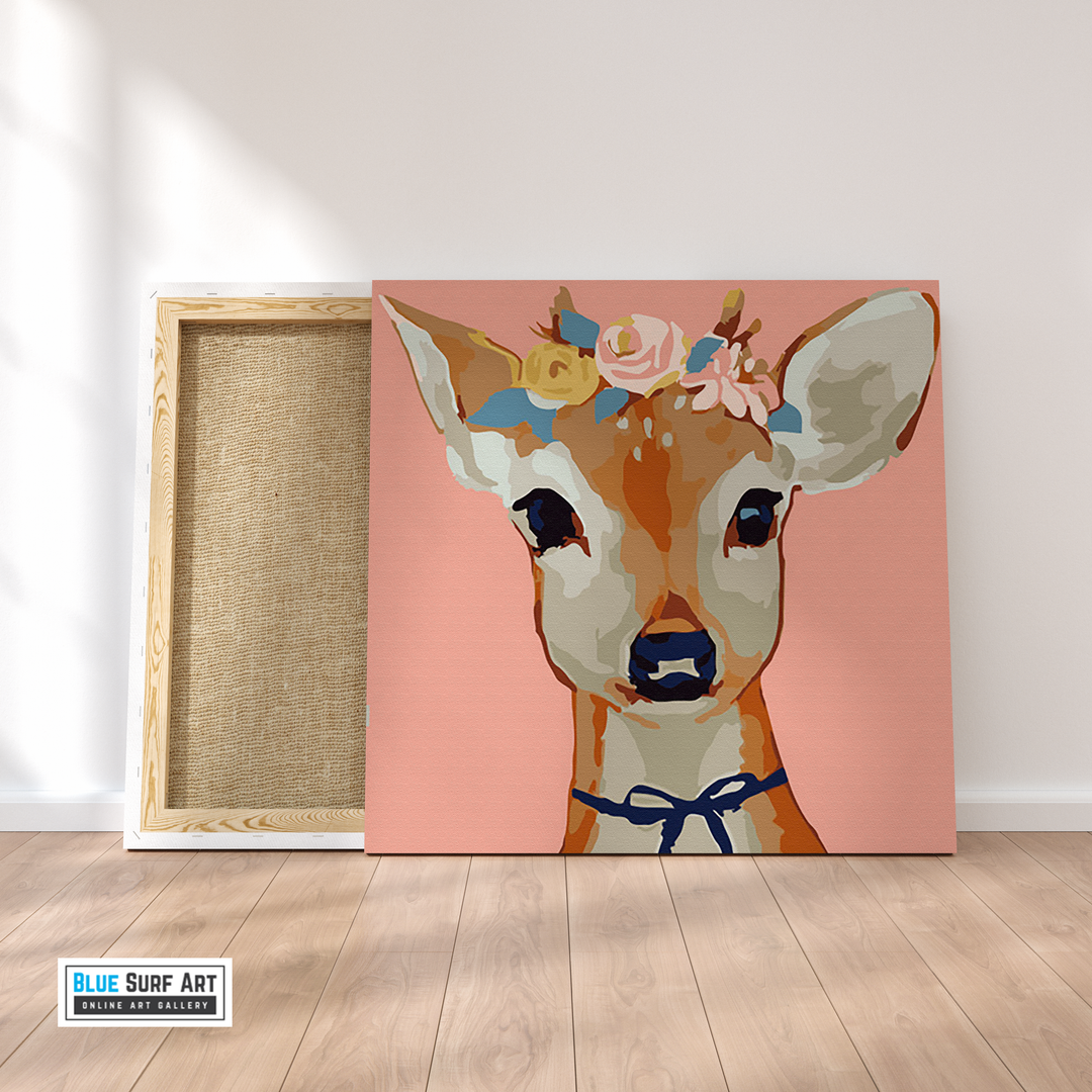 Pretty Deer Canvas Art Painting, Animal Pop Art, Room Decor, Wall Art - 6- with frame