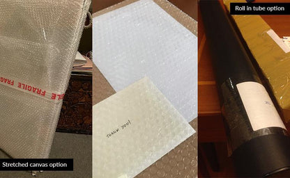 Two Delivery Options. Roll in tube and stretched canvas