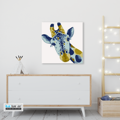 Baby Giraffe Canvas Art Painting, Animal Pop Art, Room Decor, Wall Art - living room